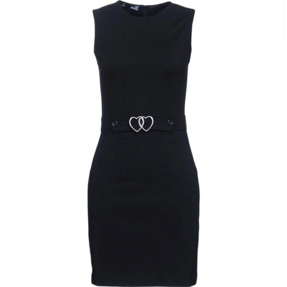 LOVE Moschino Sleeveless Dress w/ Double Heart Belt, Size 42IT/6US, Black, NWT - Picture 10 of 10